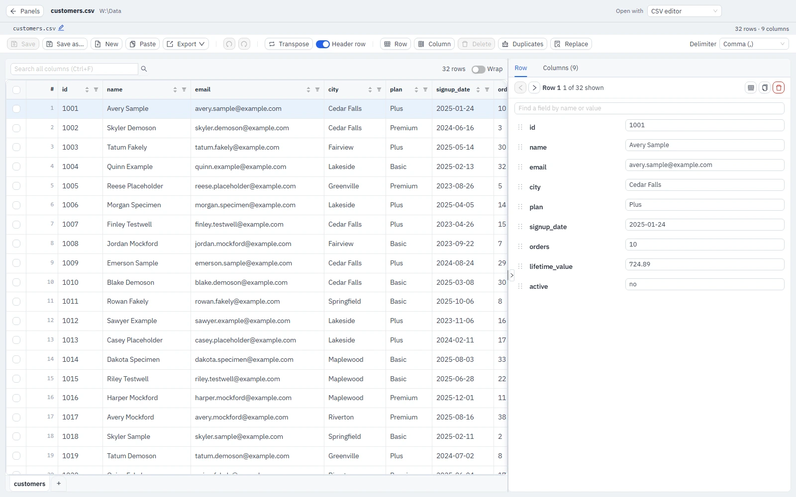 CSV editor