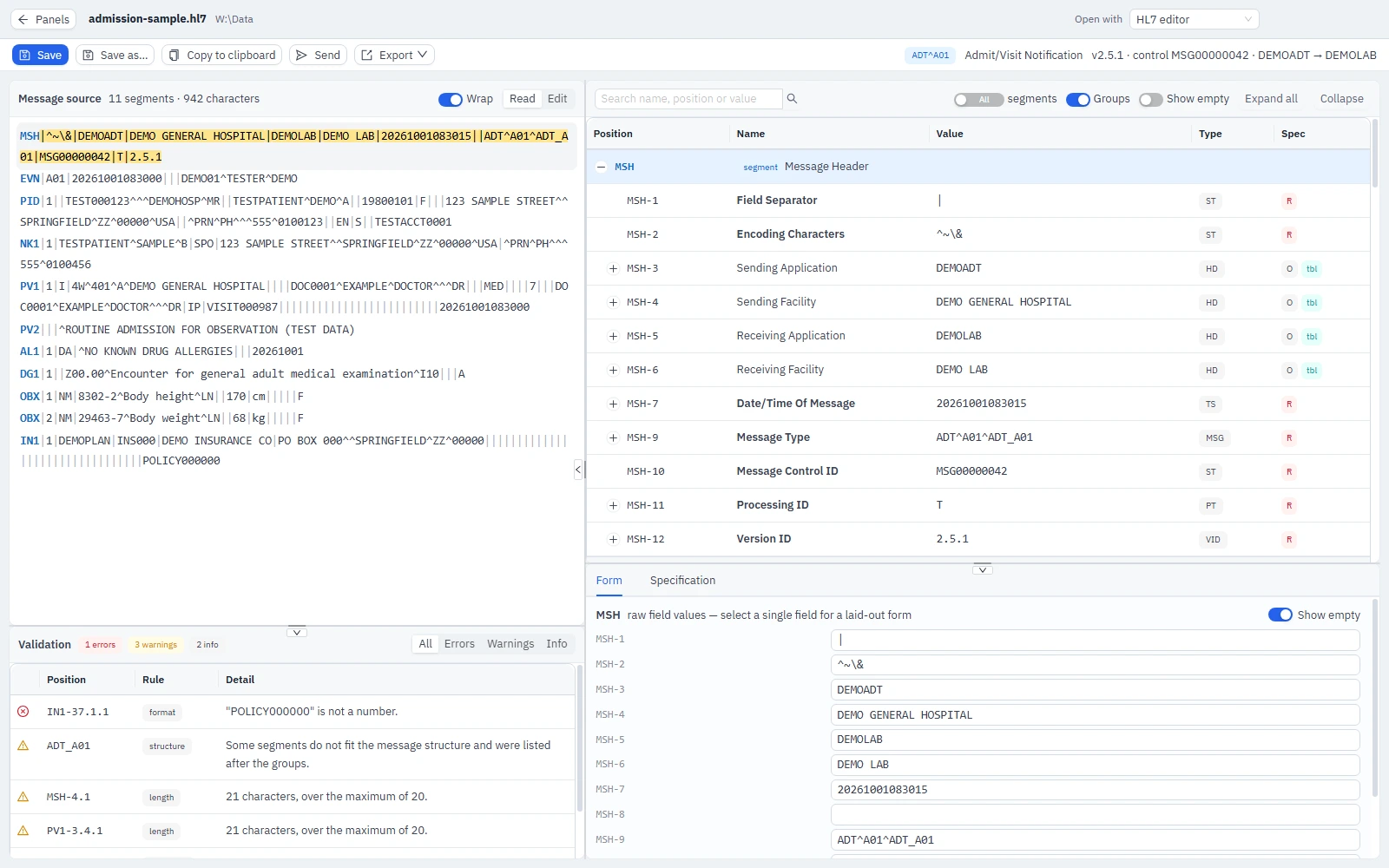 HL7 editor