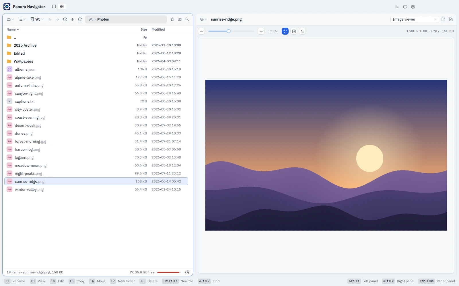 The Preview panel showing the file under the cursor of the other panel
