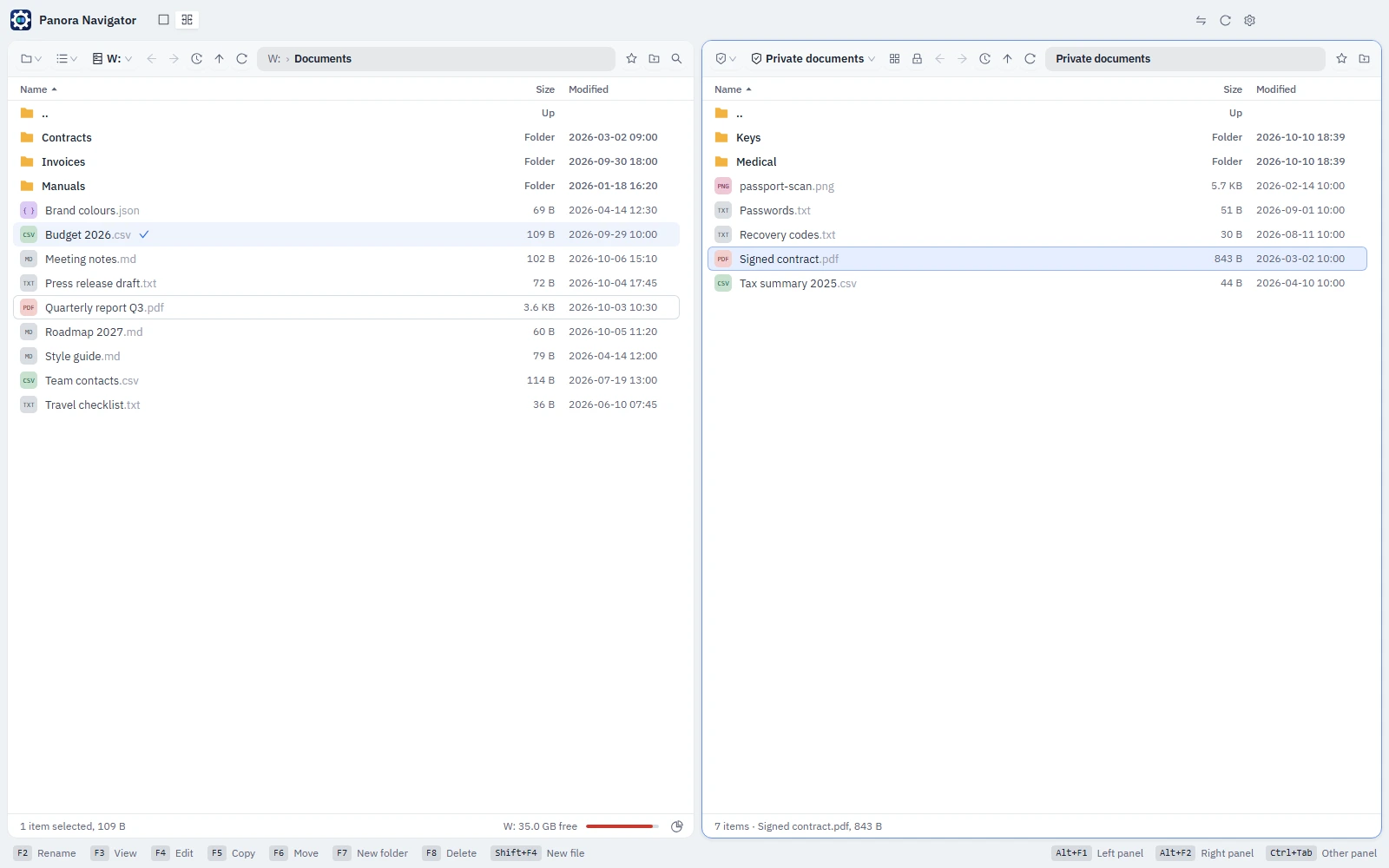 An opened secure storage with its files, beside a file list